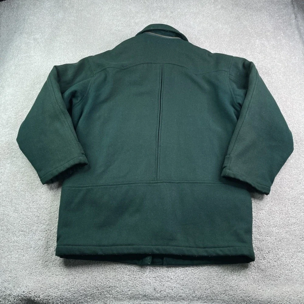 Vintage Wool Jacket Mens Large Green Lobster Clasp Quilted Lined Barn Coat